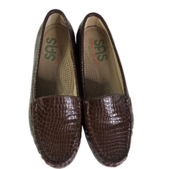 SAS Crocodile Embossed Leather Moccasin Loafer Size 6 - Picture 3 of 8